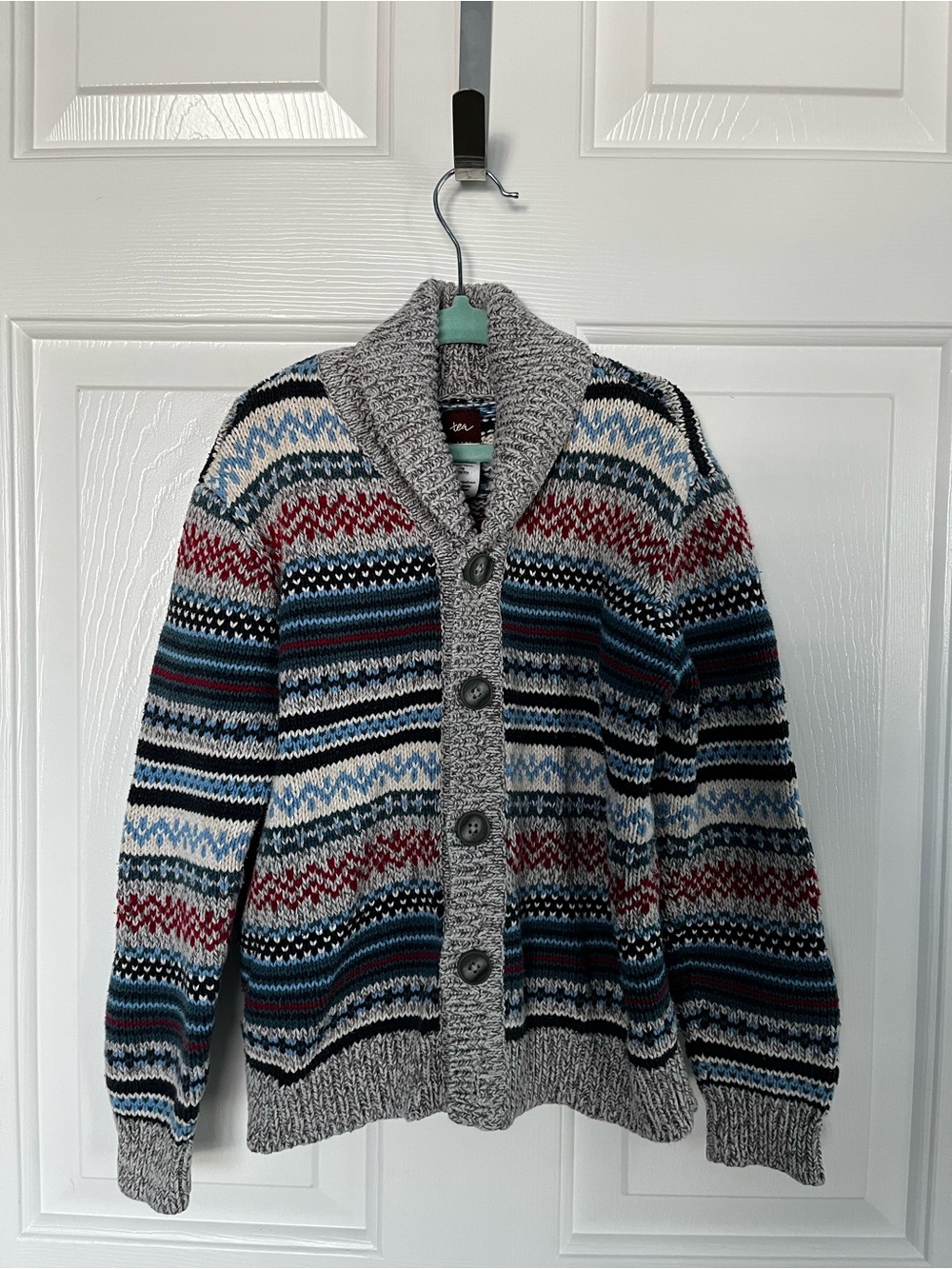 Tea Collection Gray Multi Fair Isle Shawl Collar Cardigan